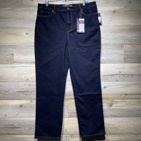 Gloria Vanderbilt Amanda Stretch Jeans Size 16 W35 L31 Rinse Noir Dark Blue Wash - Picture 1 of 8